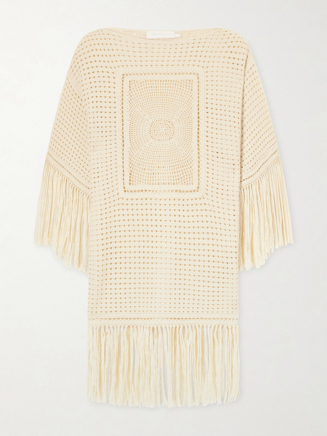 Zimmermann - Indra Fringed Crocheted Cotton Mini Dress - Neutrals