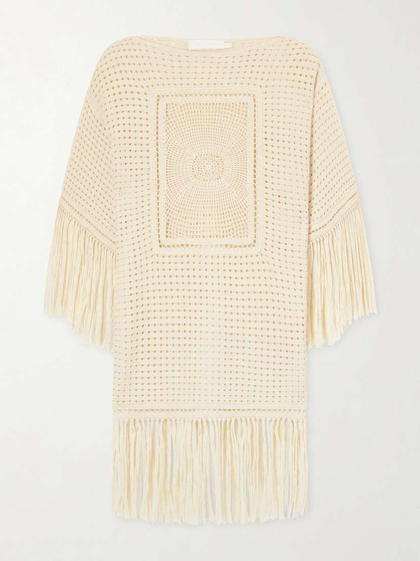 Zimmermann Indra Fringed Crocheted Cotton Mini Dress