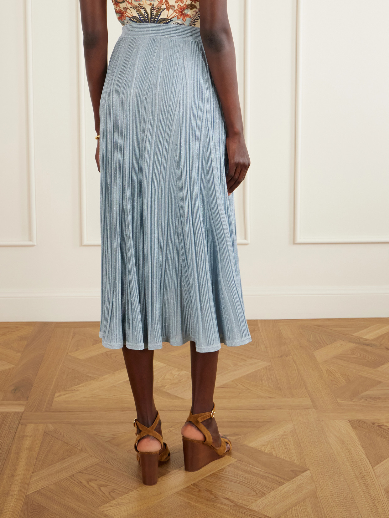 Zimmermann Aster Metallic Flared Ottoman Stitch Sweater Skirt In Blue
