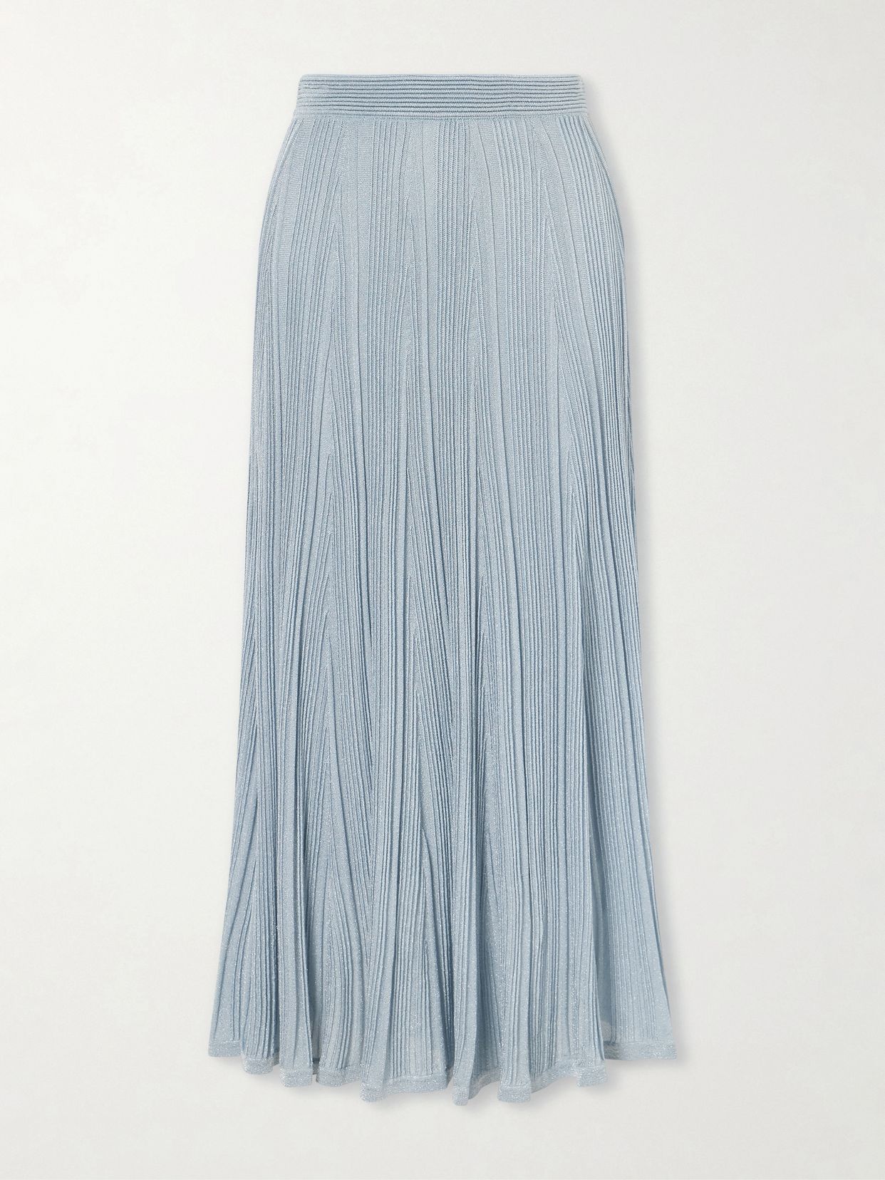 aster metallic ribbed knit midi skirt
