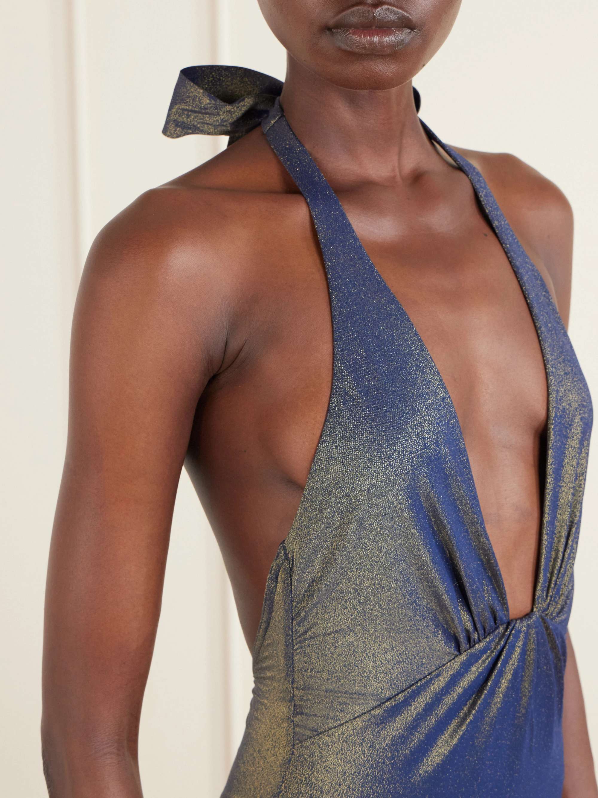 ZIMMERMANN Aster twisted metallic halterneck swimsuit | NET-A-PORTER