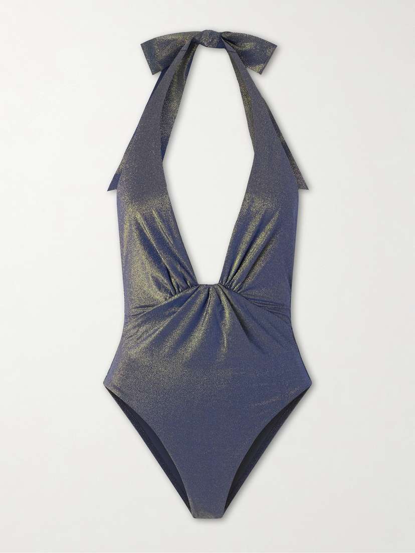 Zimmermann Aster Twisted Metallic Halterneck Swimsuit