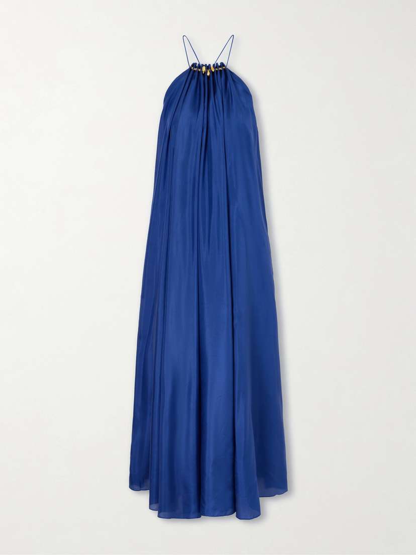 Zimmermann Aster Gathered Beaded Silk-satin Maxi Dress