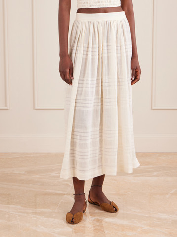 THIERRY COLSON - Delphi pintucked striped cotton and silk-blend