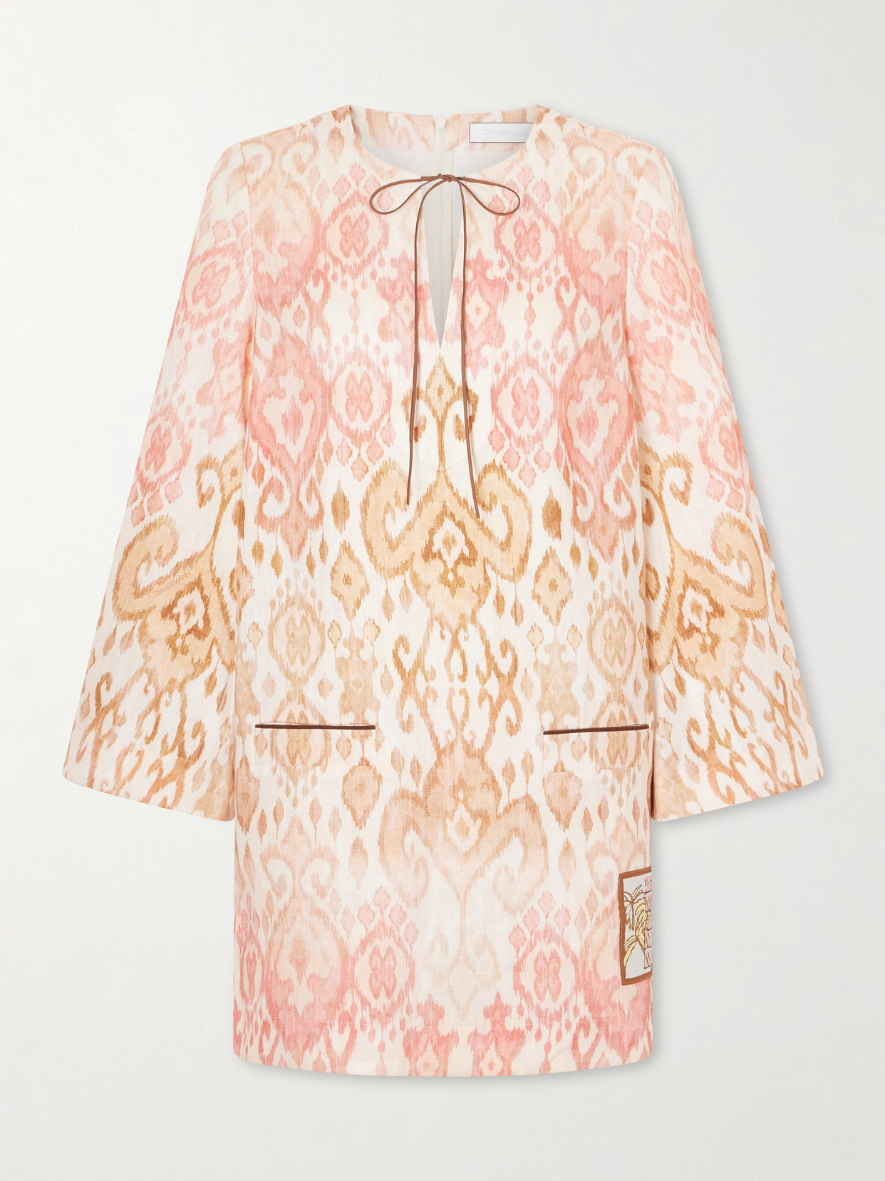 Zimmermann Aster Print Long Sleeve Linen Shift Dress In Multi
