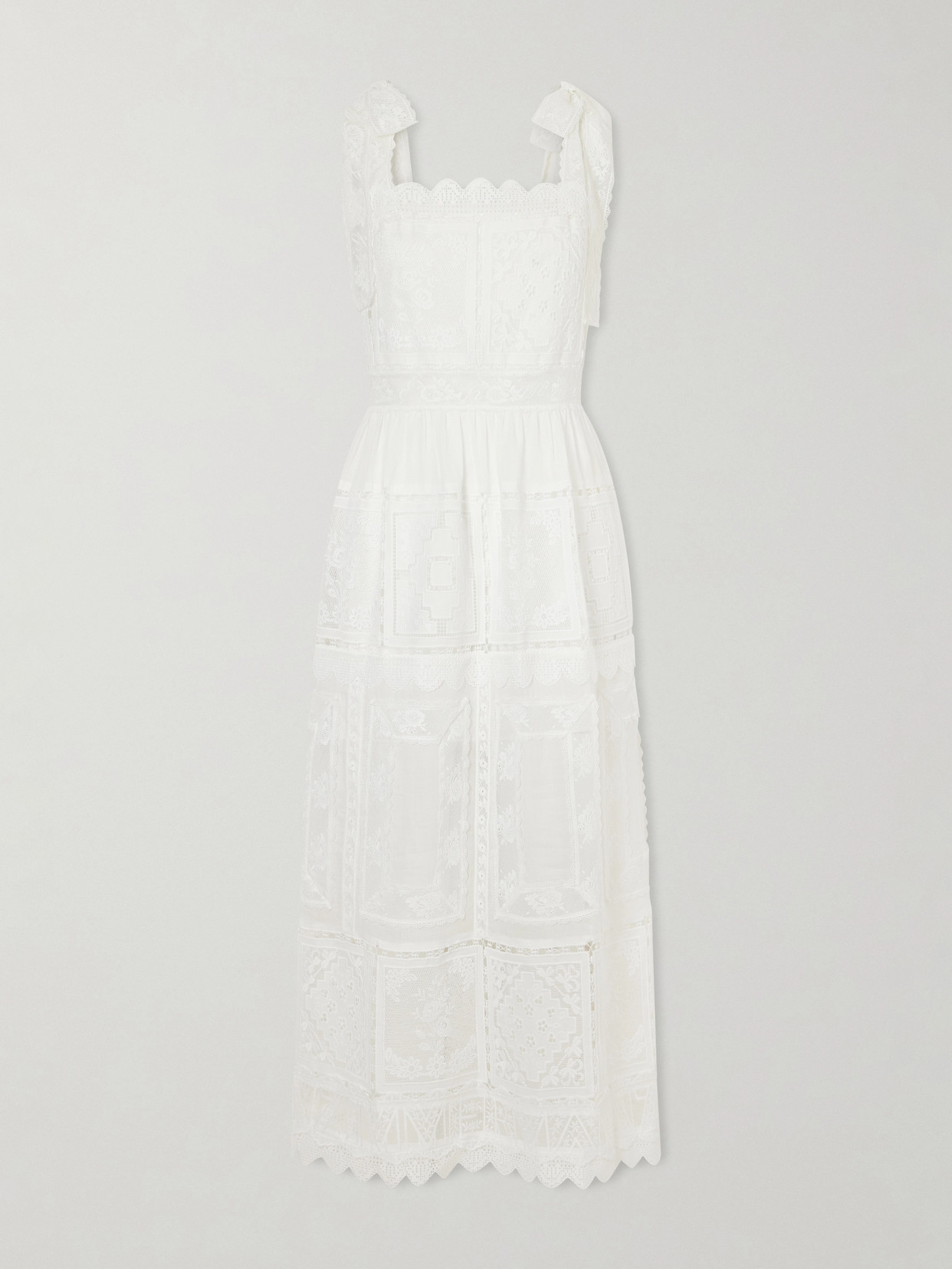 Zimmermann Aster Scalloped Lace-trimmed Maxi Dress In Neutral