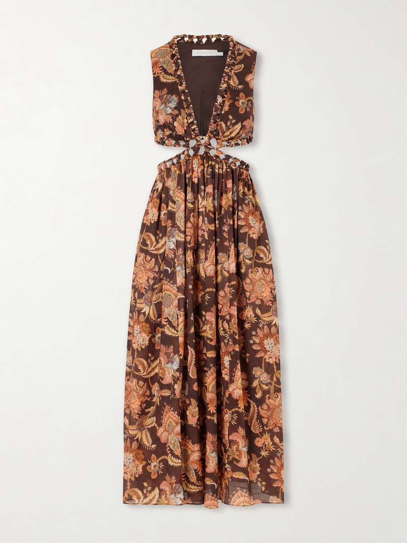 Zimmermann Aster Cut-out Printed Cotton Midi Dress