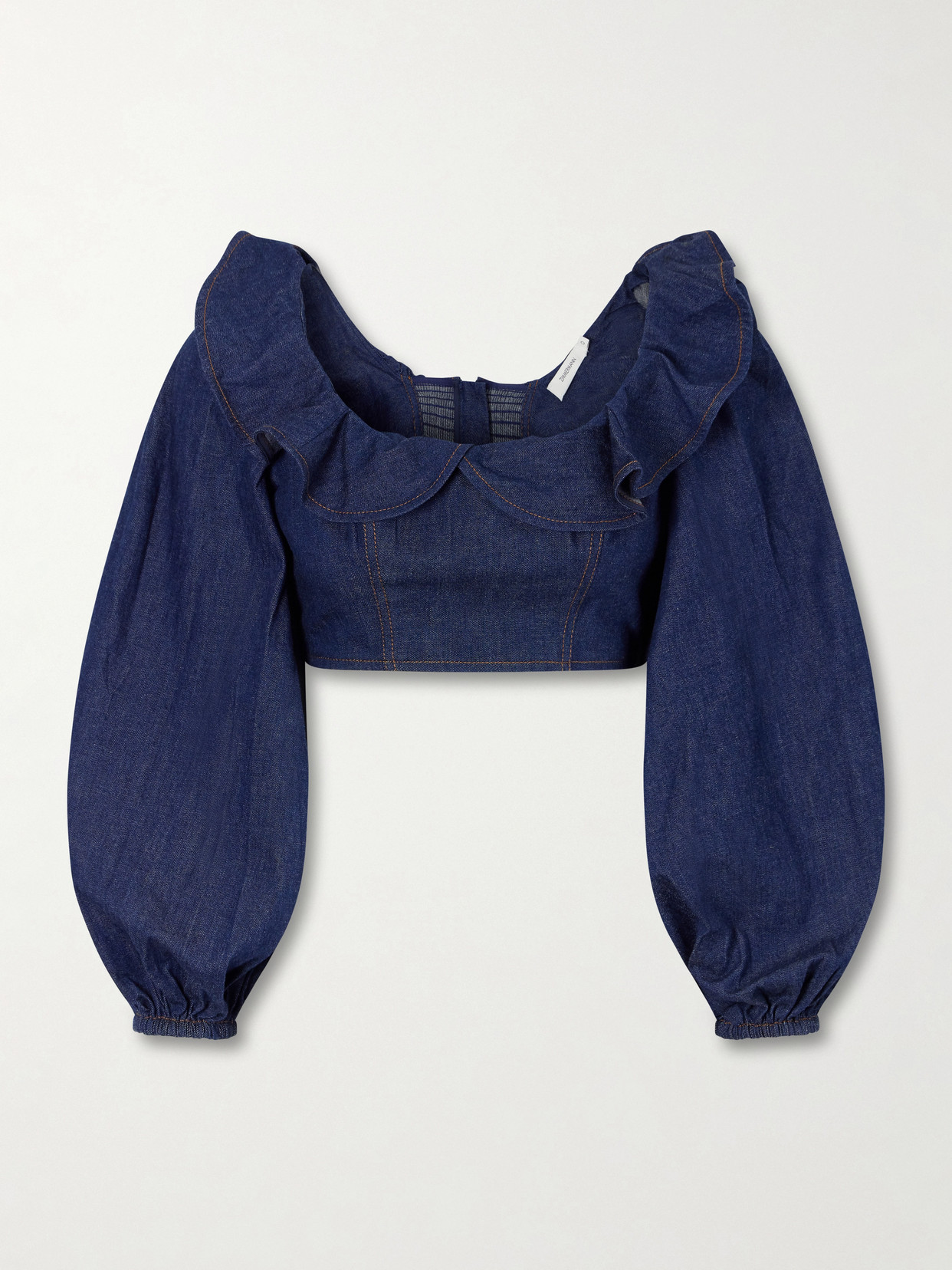 Zimmermann Aster Cotton-denim Frill Top In Blue