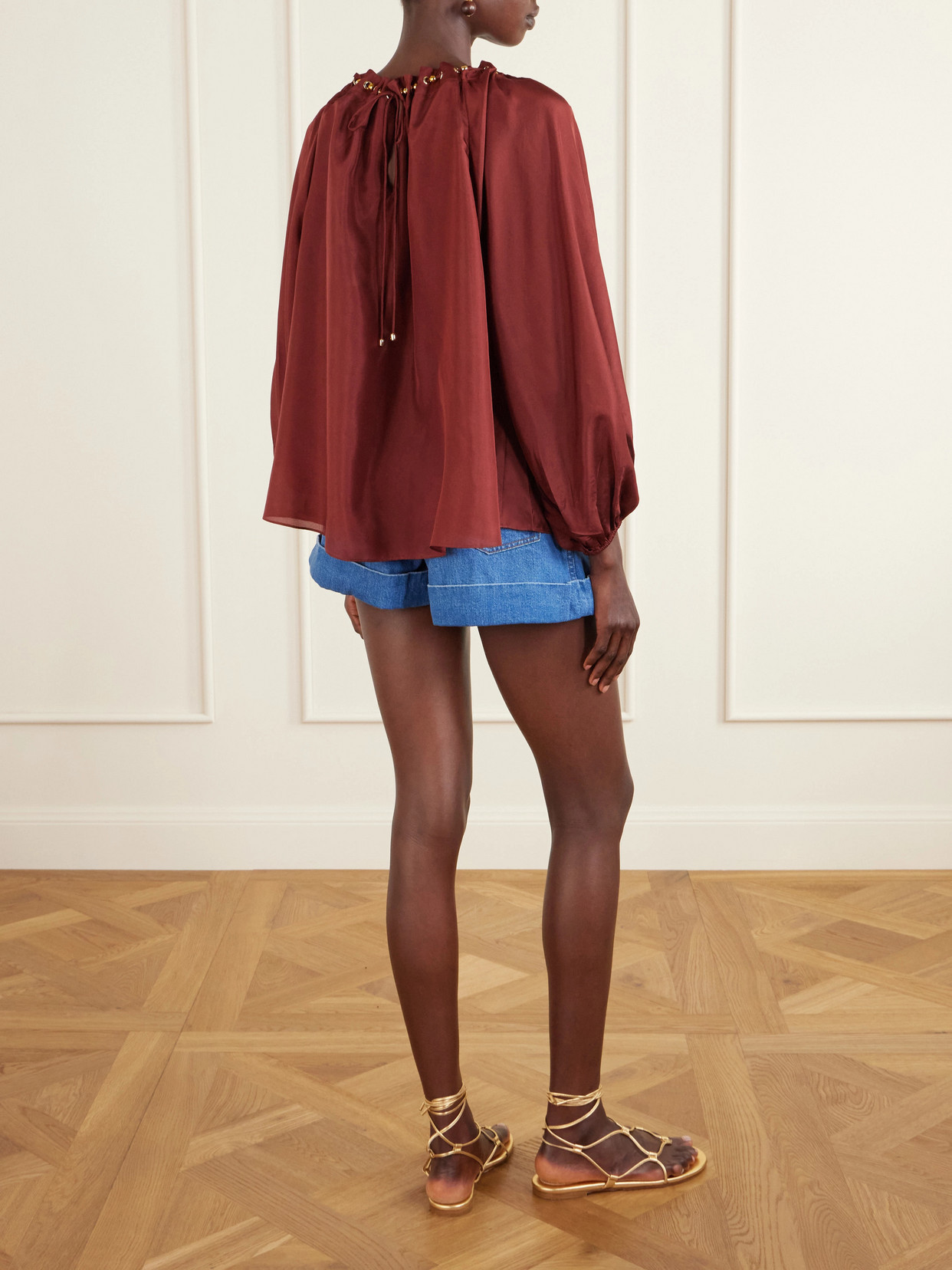 Zimmermann Blouse Aster With Ruffles And Beads In Burgundy