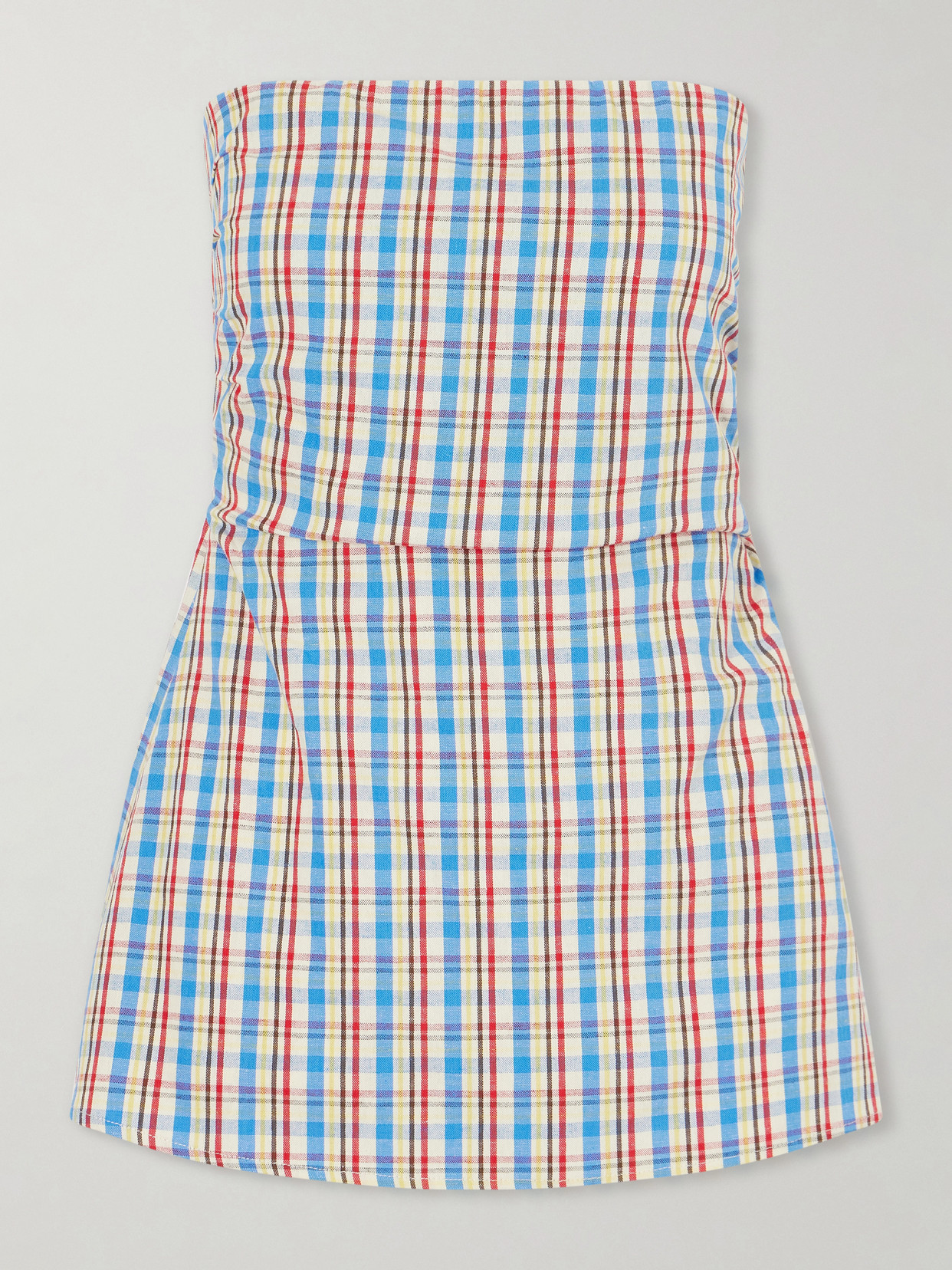 Isole Strapless Checked Cotton And Linen-Blend Top