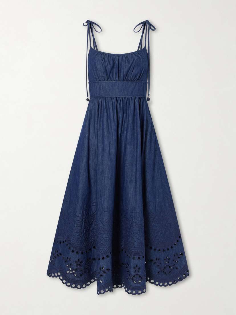 Zimmermann Mahon Broderie Anglaise Cotton-denim Midi Dress