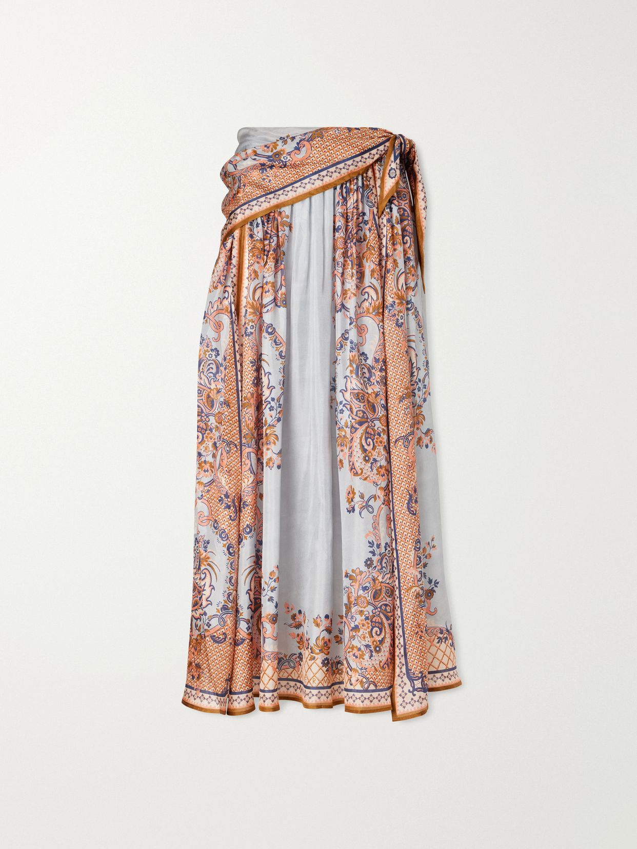 aster tie detailed printed silk midi skirt