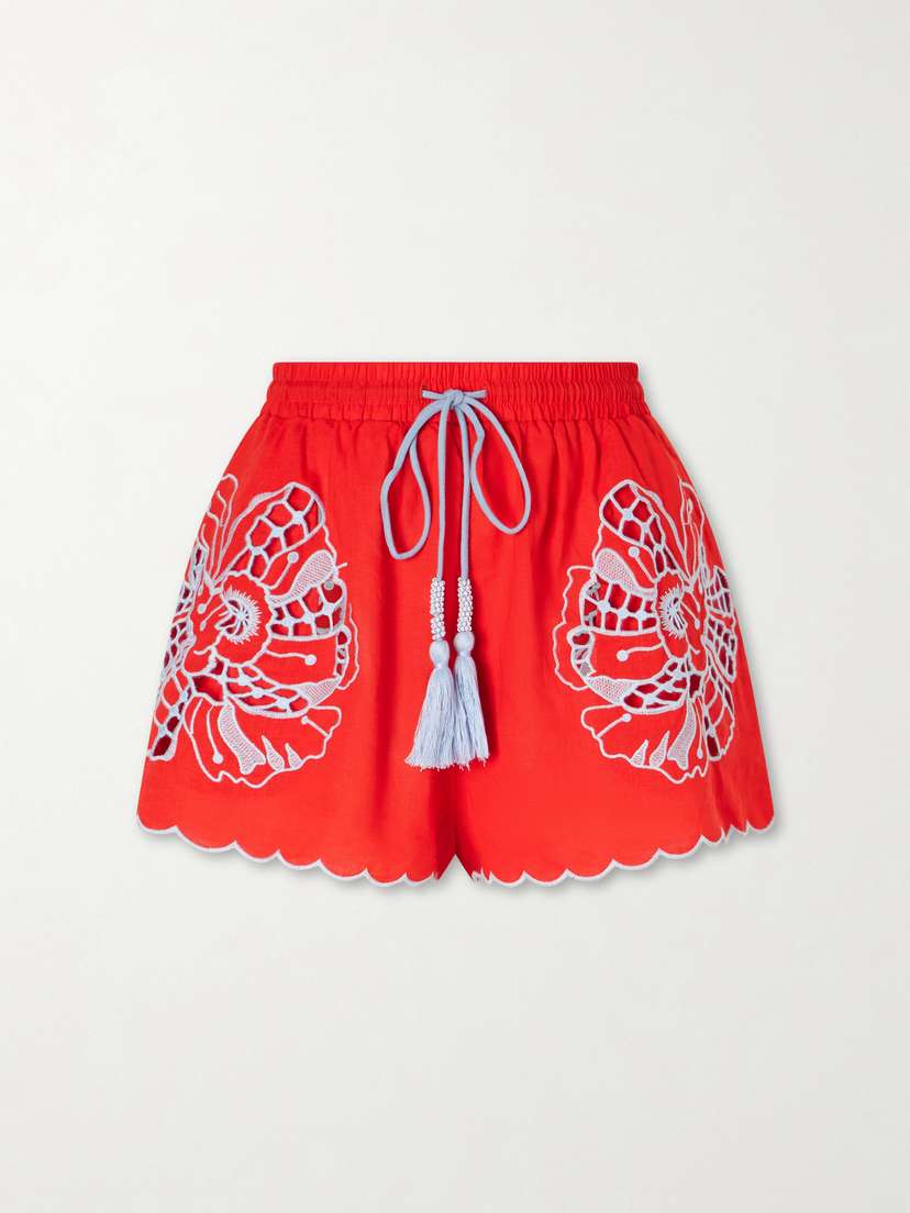 Farm Rio Embroidered Linen-blend Shorts