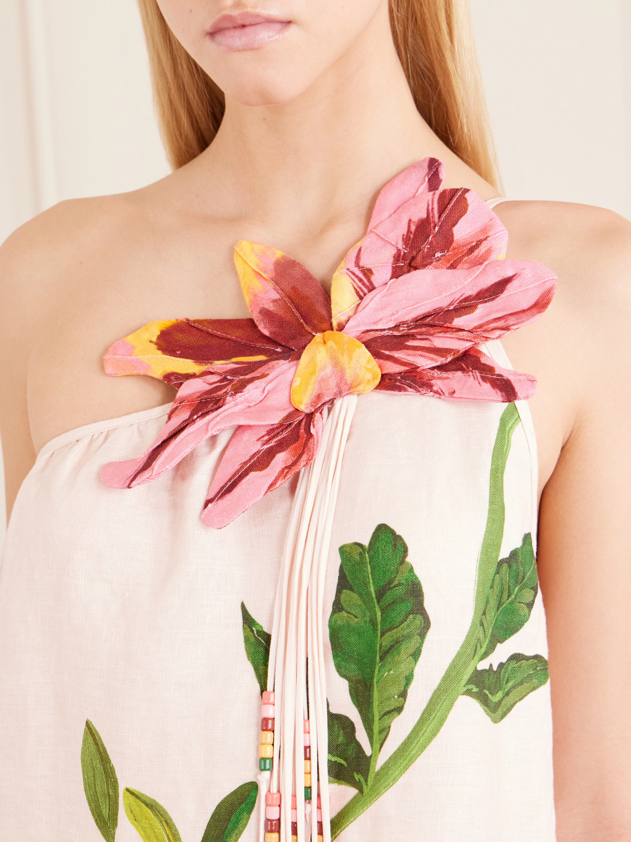 Farm Rio Garden Terrace Pink One Shoulder Maxi Dress Garden Terrace Pink
