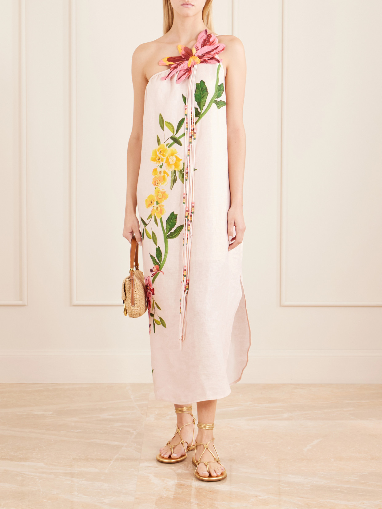 Farm Rio Garden Terrace Pink One Shoulder Maxi Dress Garden Terrace Pink