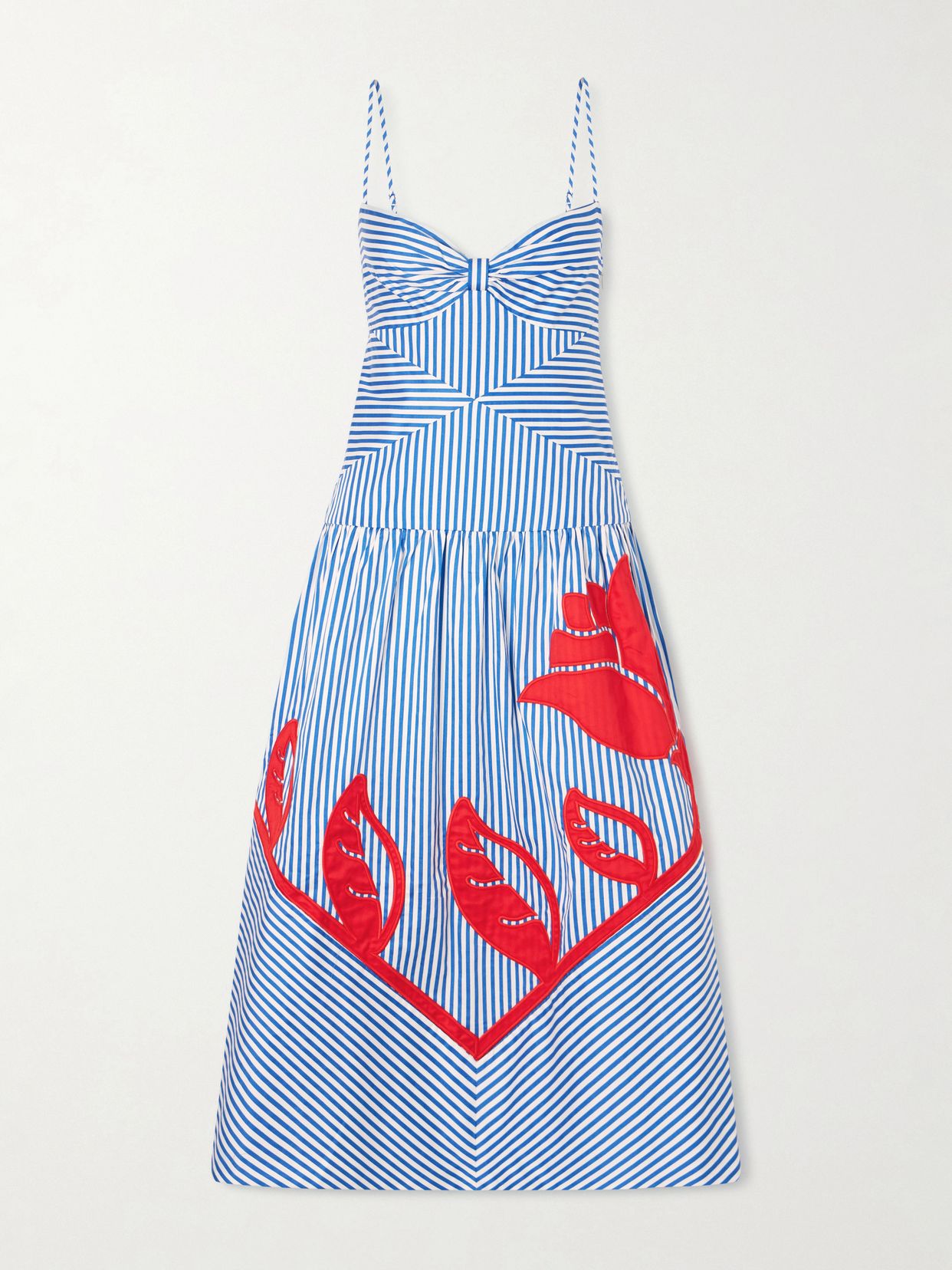 Farm Rio Sky striped embroidered cotton poplin midi dress