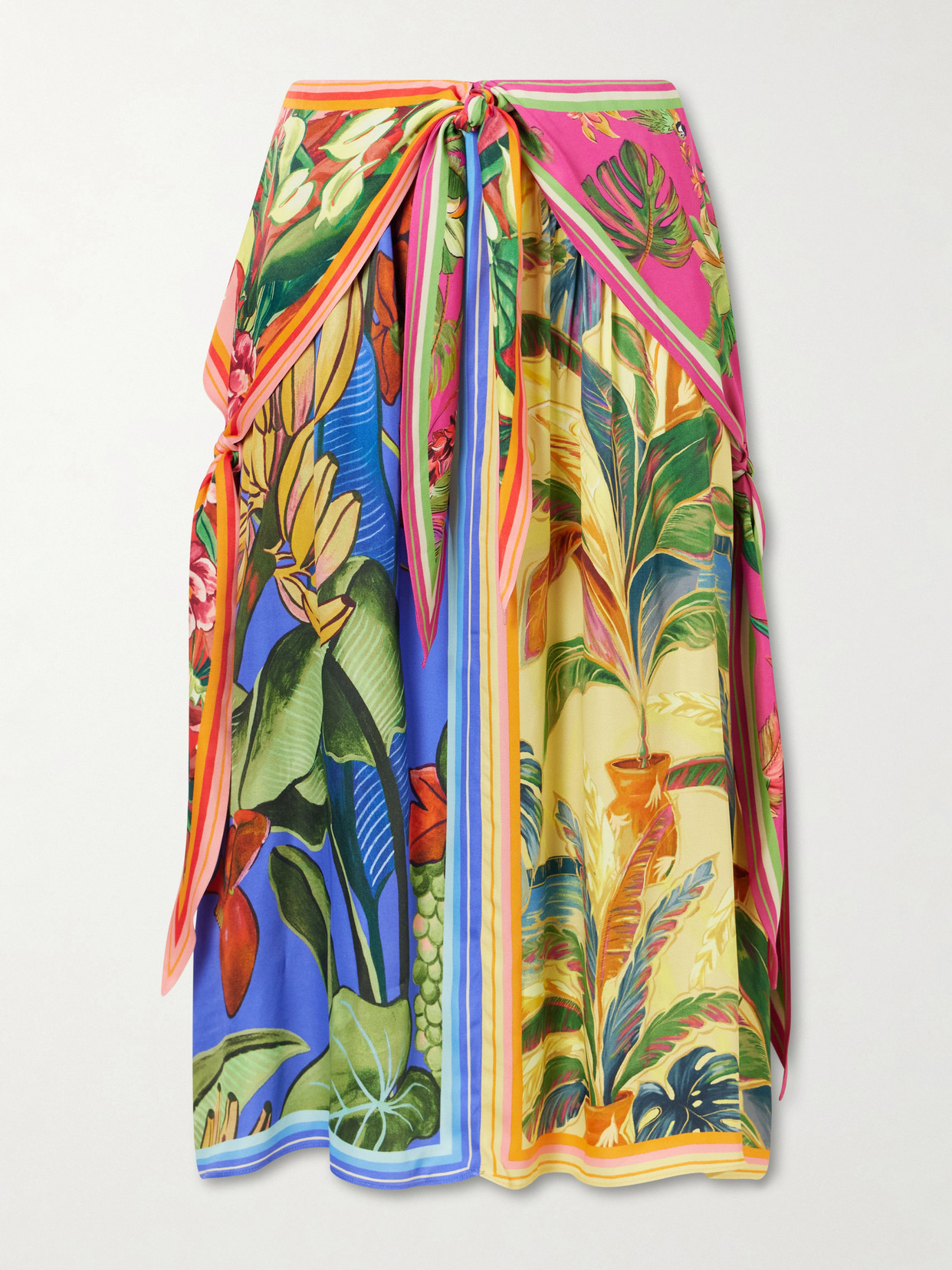 Farm Rio Rainbow Summer Printed Satin Midi Skirt In Multi