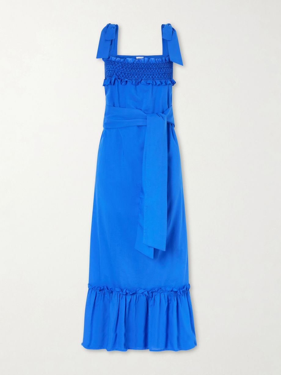 Armida belted ruffled smocked cotton-poplin maxi dress
