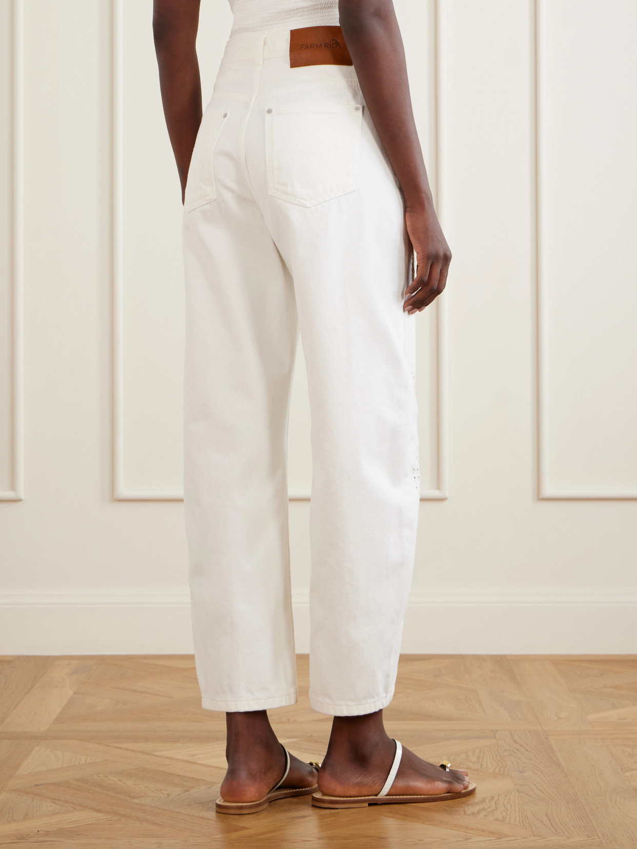 Richelieu Broderie Anglaise-Trimmed Mid-Rise Straight-Leg Jeans