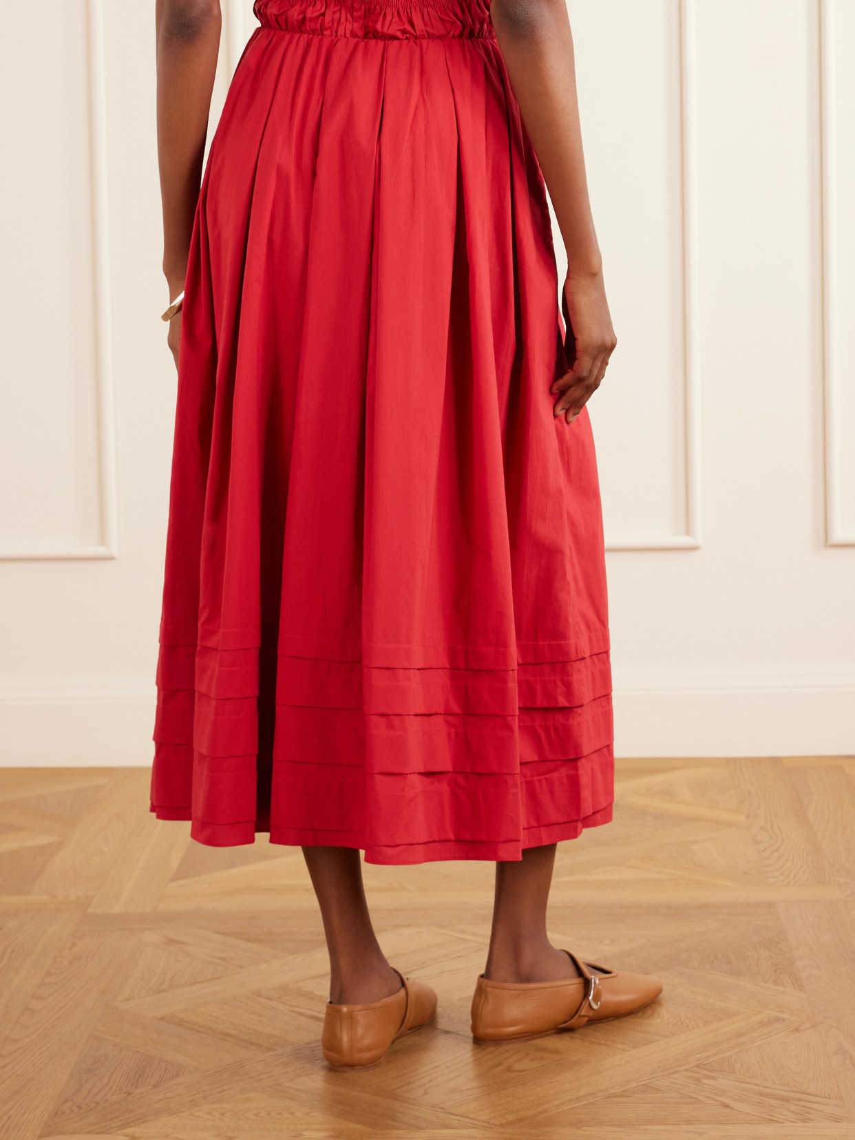 Cales Pleated Cotton-Poplin Midi