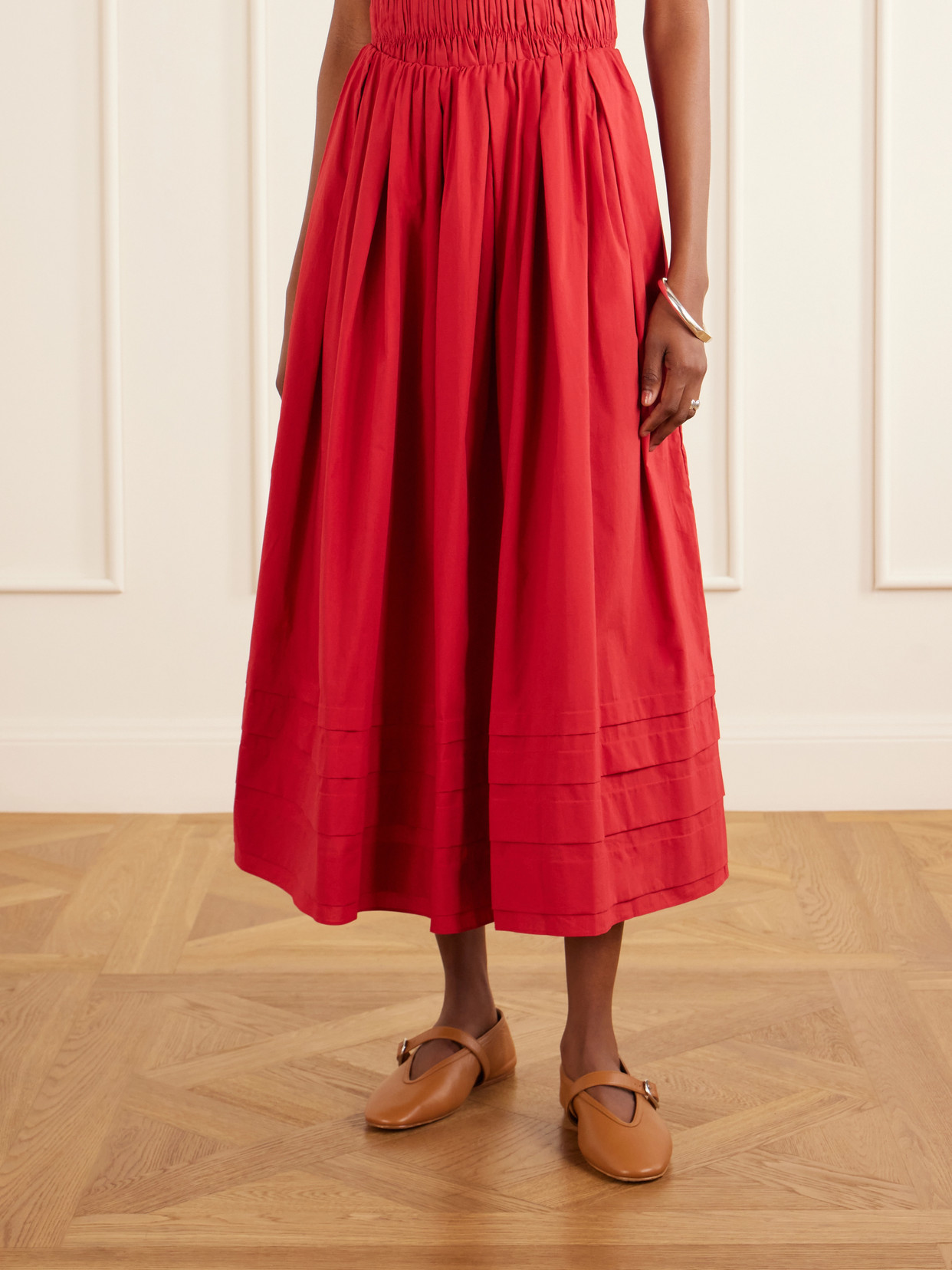 Cales Pleated Cotton-Poplin Midi