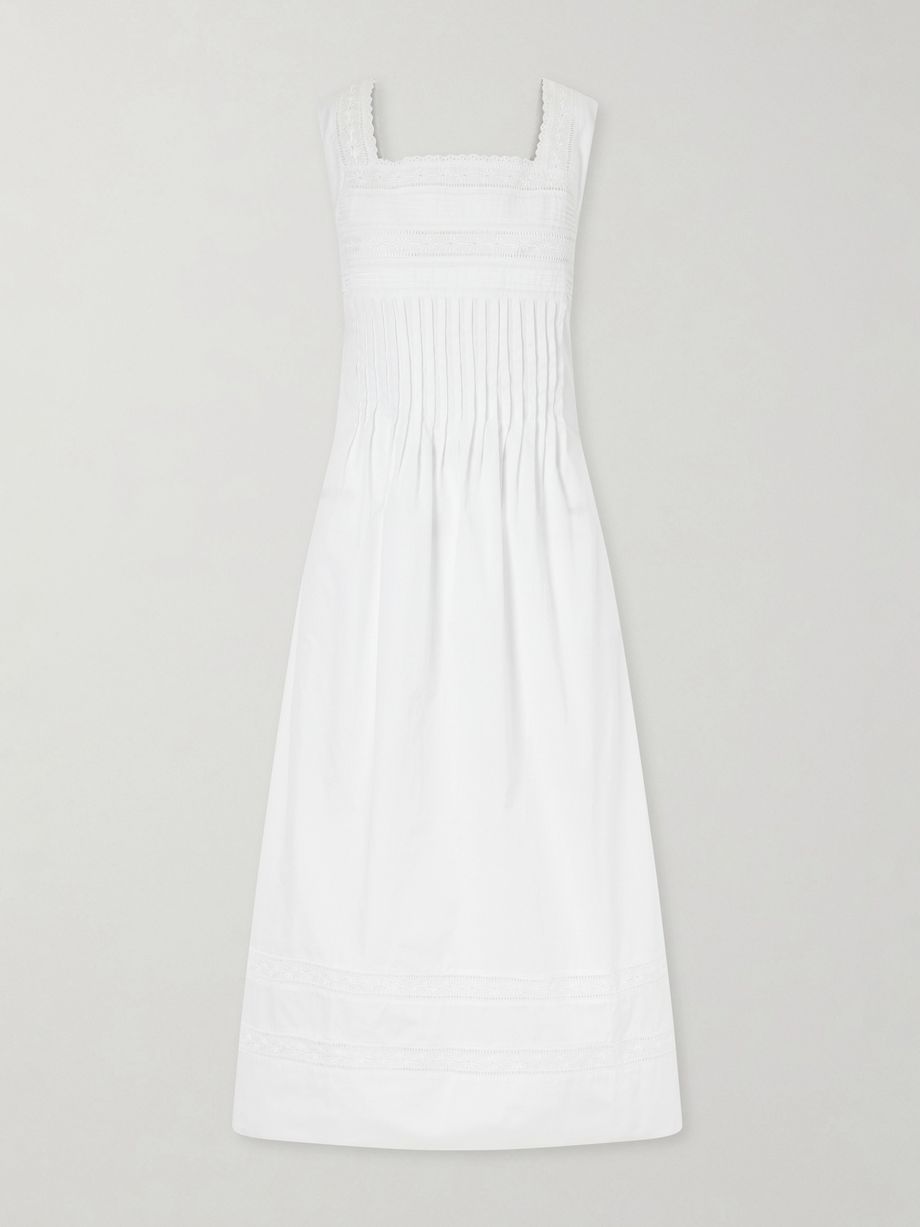 Lalla ruched broderie anglaise-trimmed cotton-poplin maxi dress