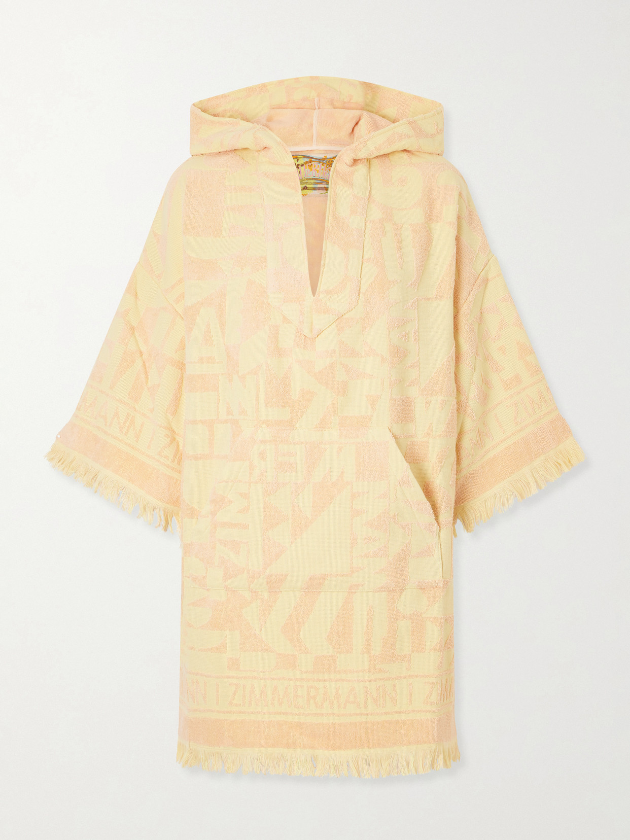 Zimmermann Solstice Hooded Fringed Jacquard-knit Cotton-terry Coverup In Yellow
