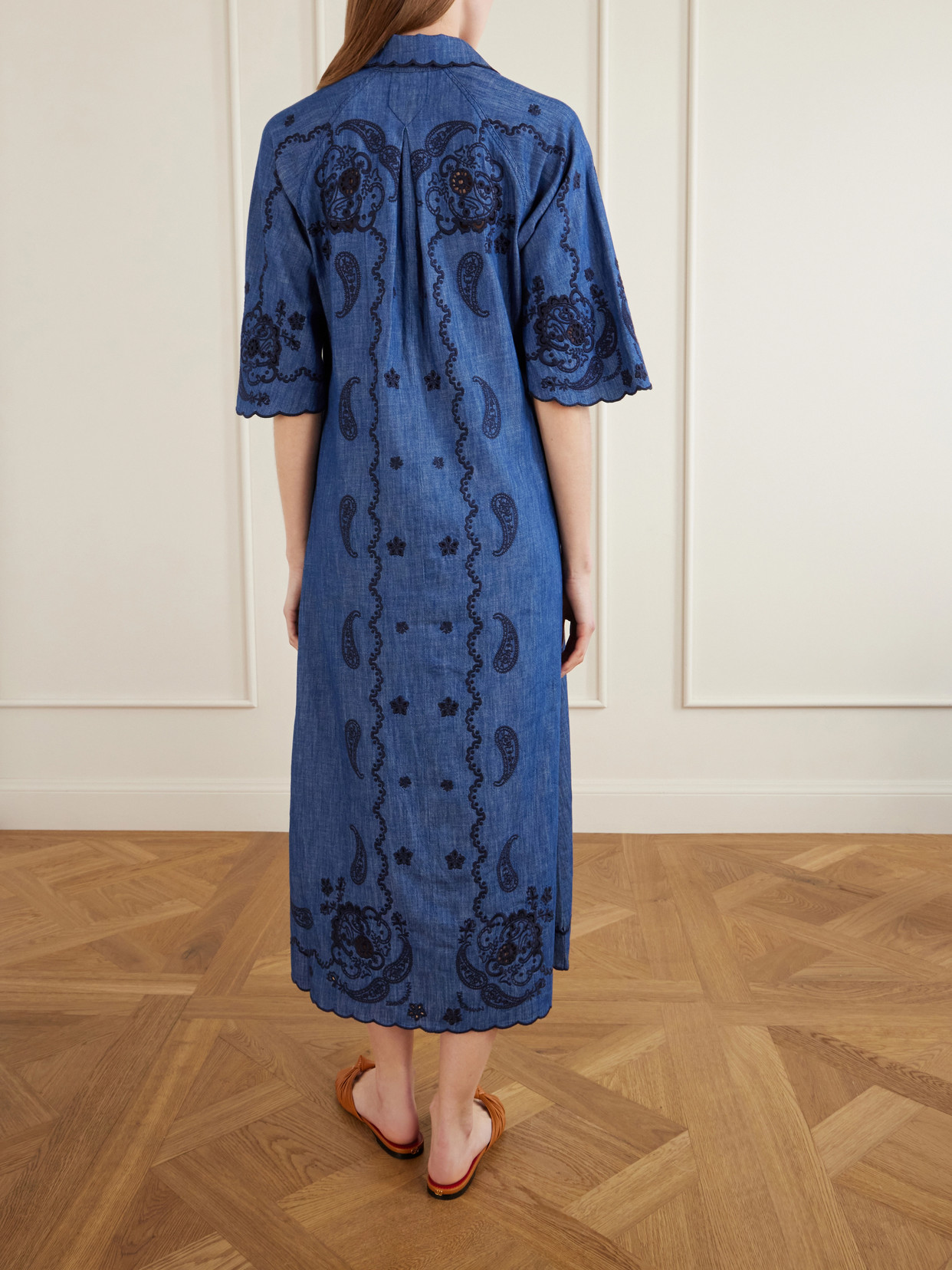 Zimmermann Womens Railway Blue Aster Embroidered Denim Midi Dress Xxs In Blue