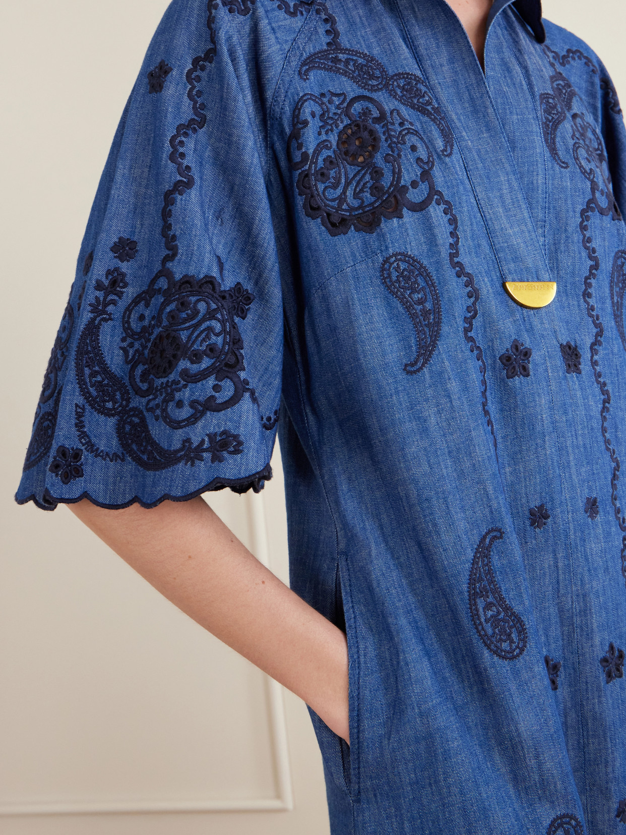 Zimmermann Womens Railway Blue Aster Embroidered Denim Midi Dress Xxs In Blue