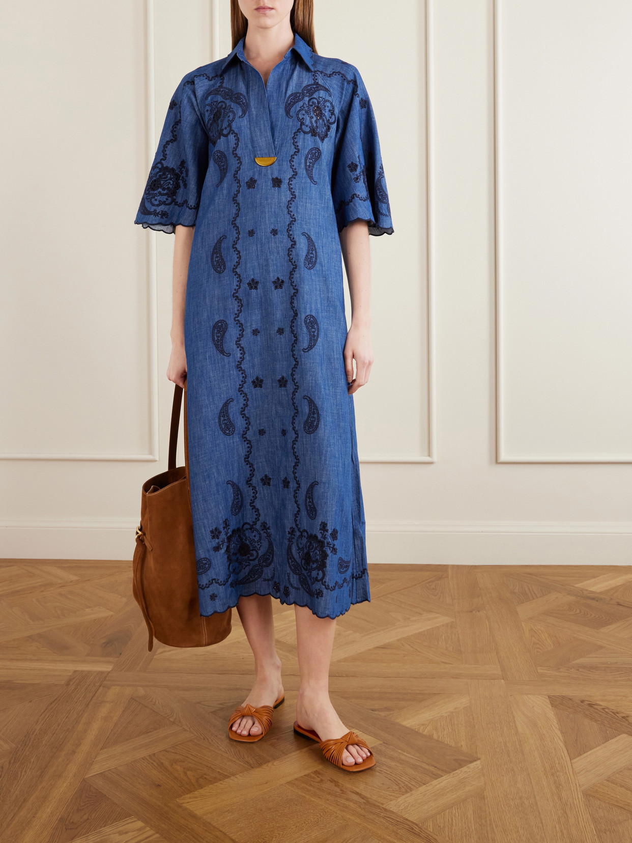 Zimmermann Womens Railway Blue Aster Embroidered Denim Midi Dress Xxs In Blue