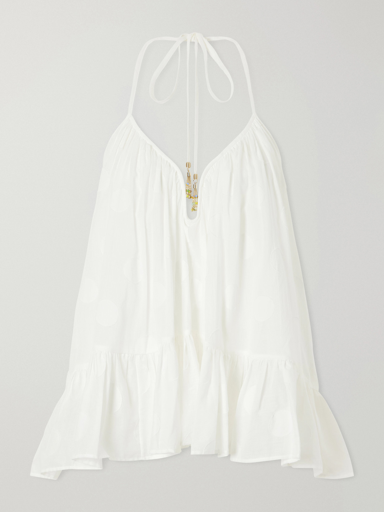 Zimmermann Solstice Embellished Polka-dot Cotton Tank In White