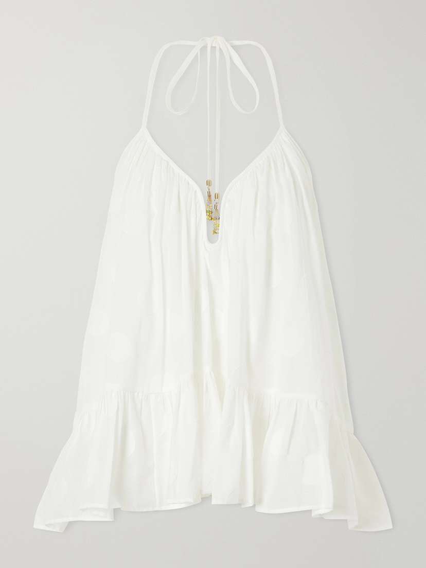 Zimmermann Solstice Embellished Polka-dot Cotton Tank