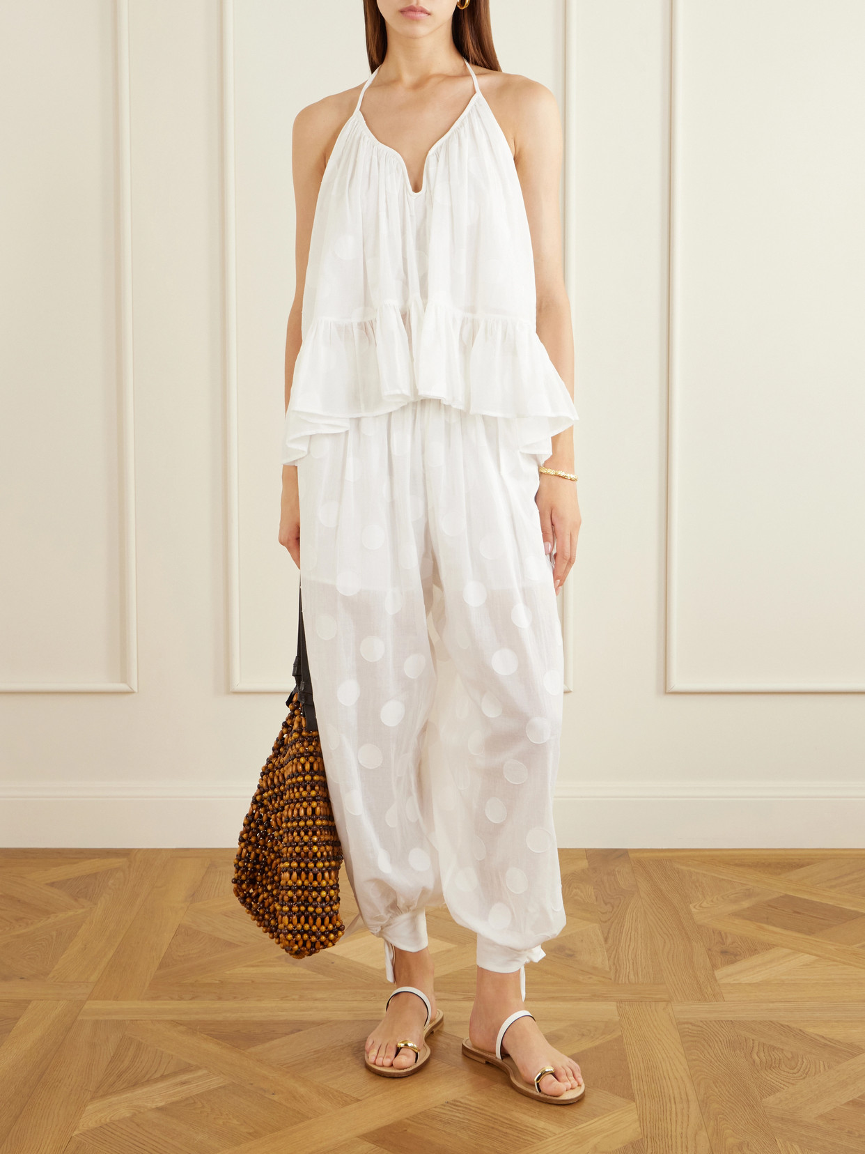 Solstice Embellished Polka-Dot Cotton Tank