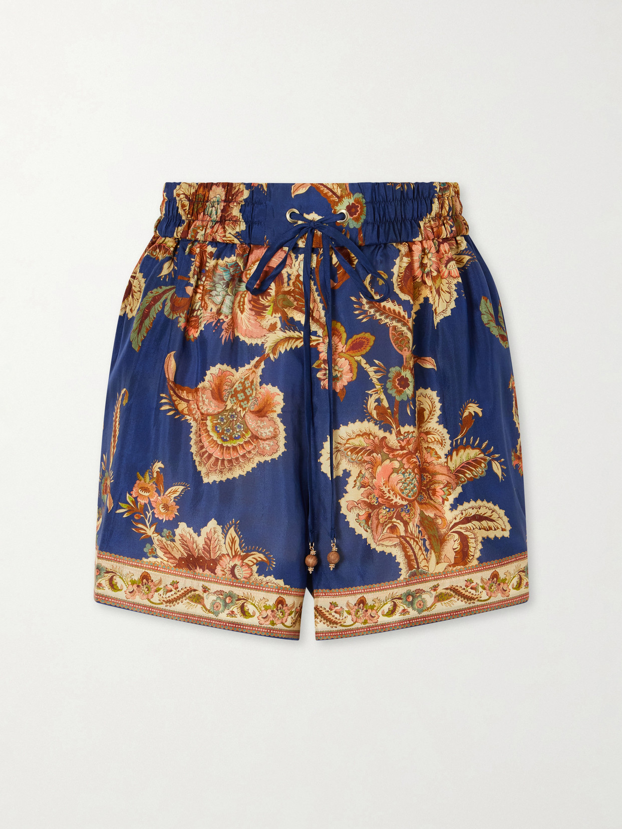 Zimmermann Aster Shorts Elastic Waistband Floral Trim Pockets In Blue