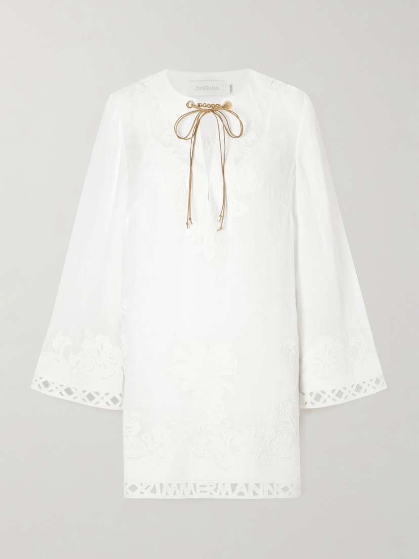 Zimmermann Indra Embroidered Ramie Mini Dress
