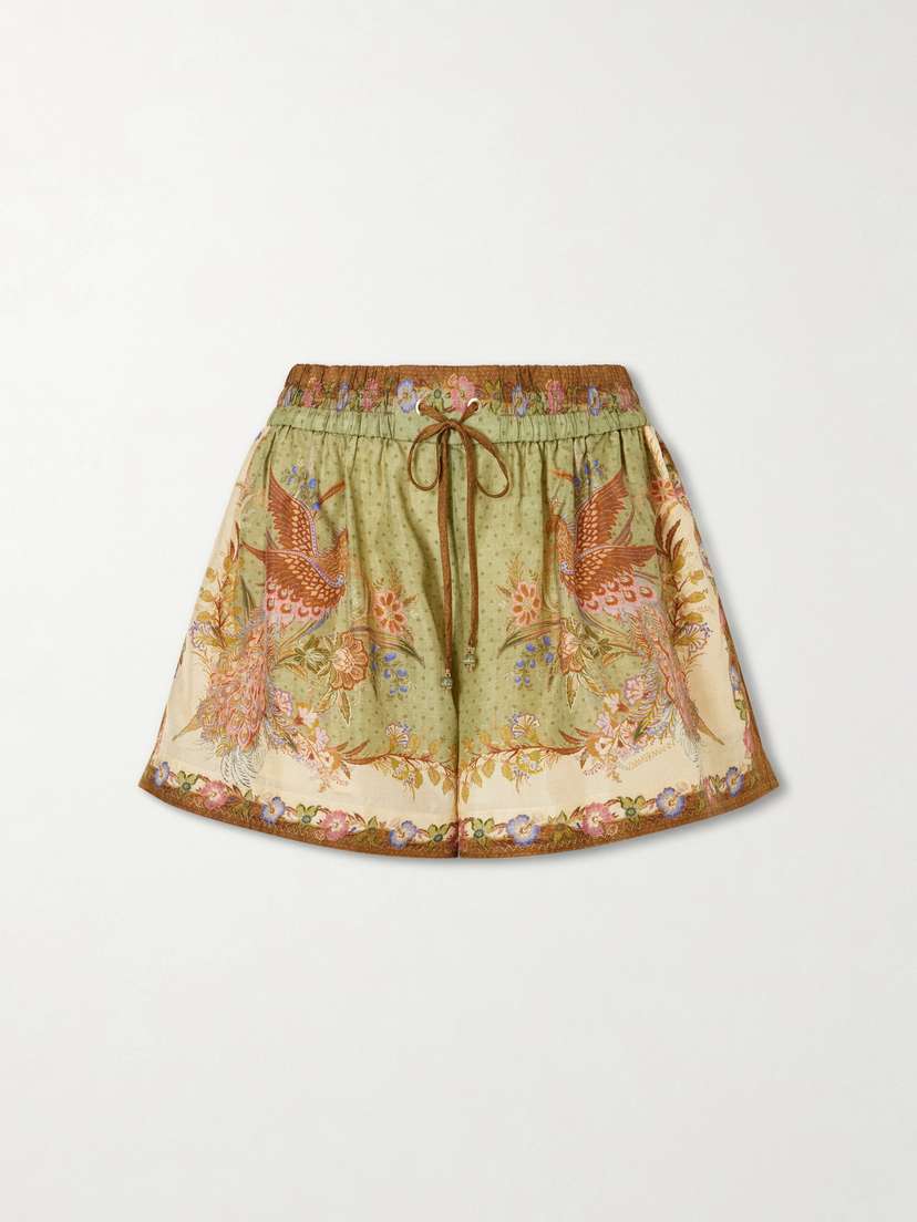 Zimmermann Indra Printed Silk-satin Drawstring Shorts