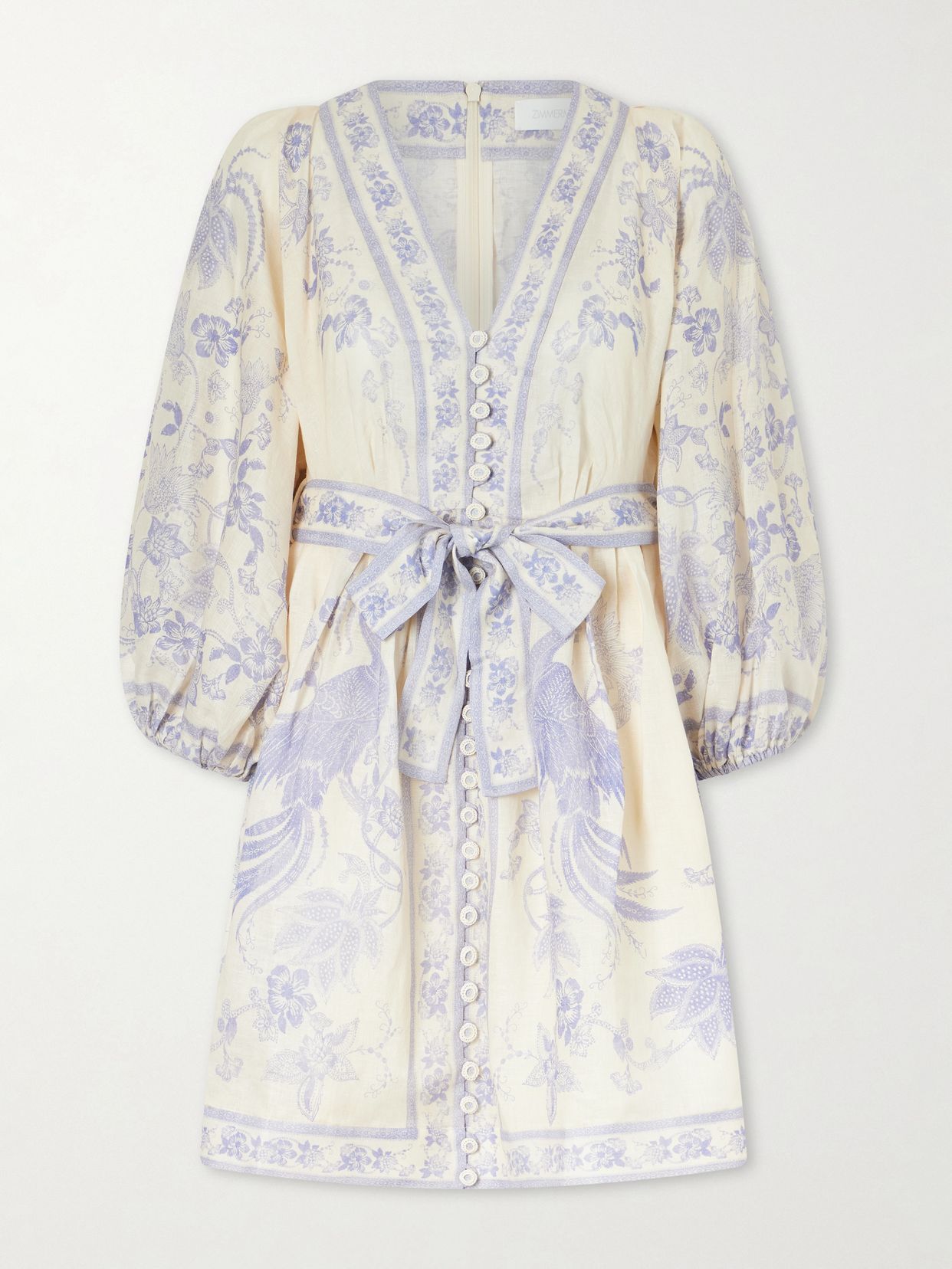 indra belted floral print linen mini dress