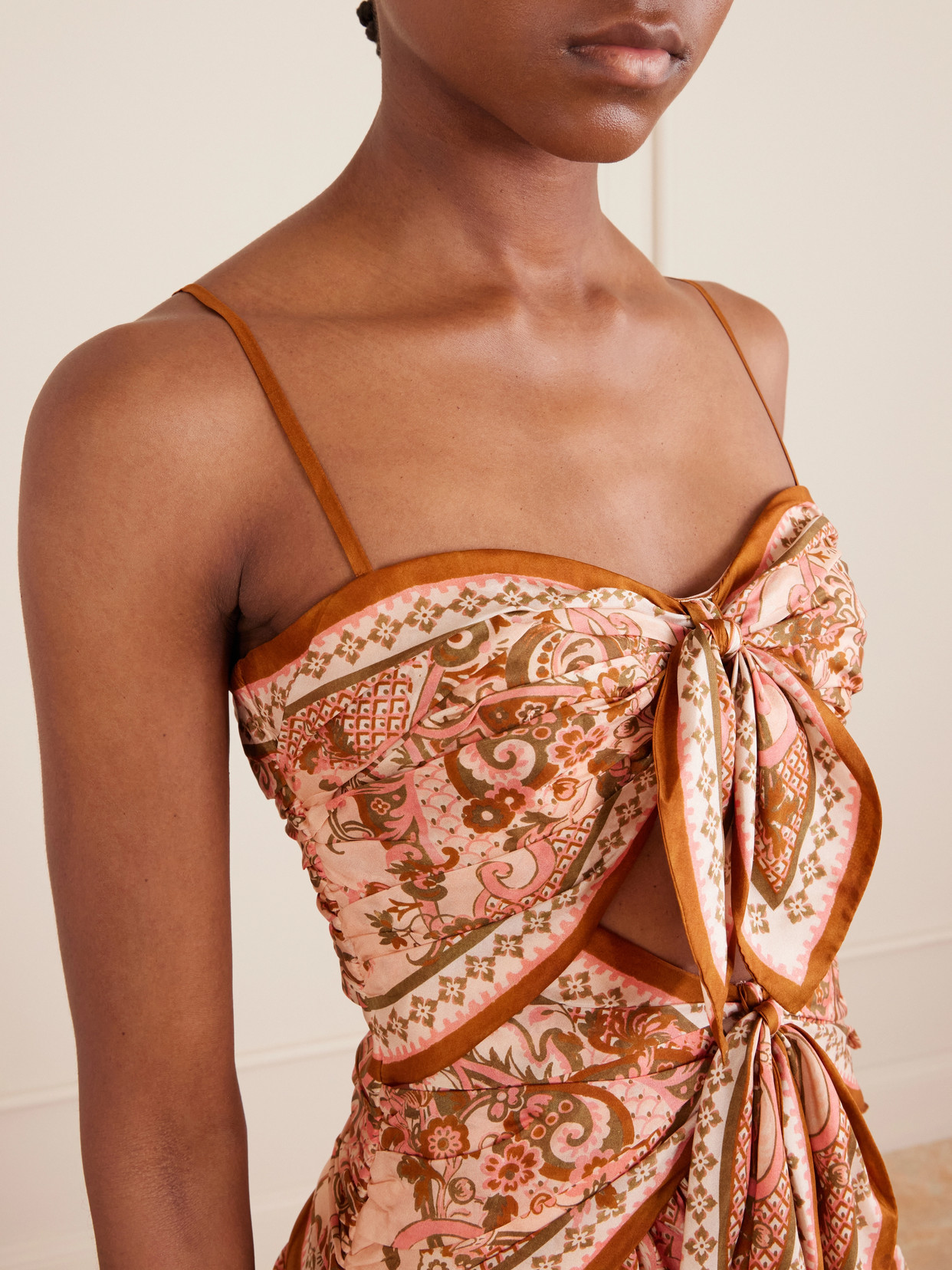 Zimmermann Womens Pink Paisley Floral Aster Scar Silk Midi Dress Xl In Brown