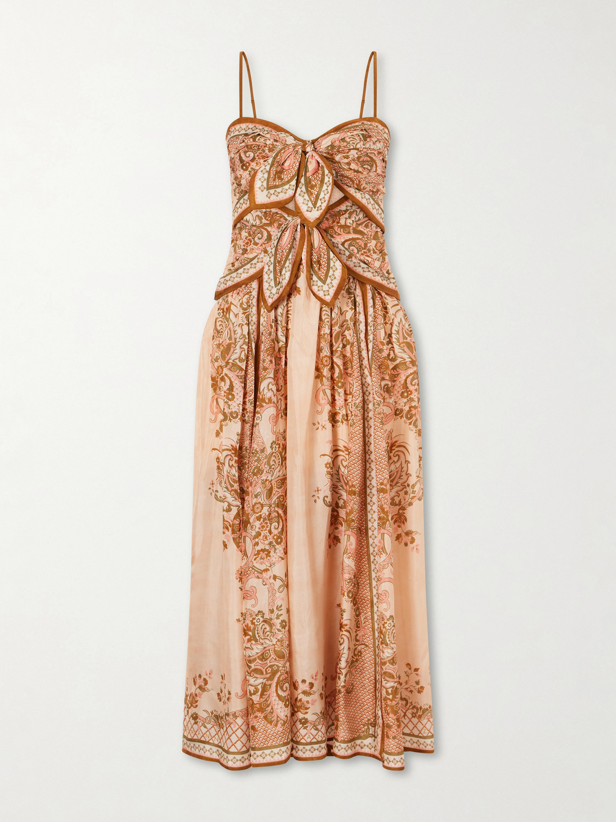 Zimmermann Aster Cutout Knotted Printed Silk Midi Dress In Pink