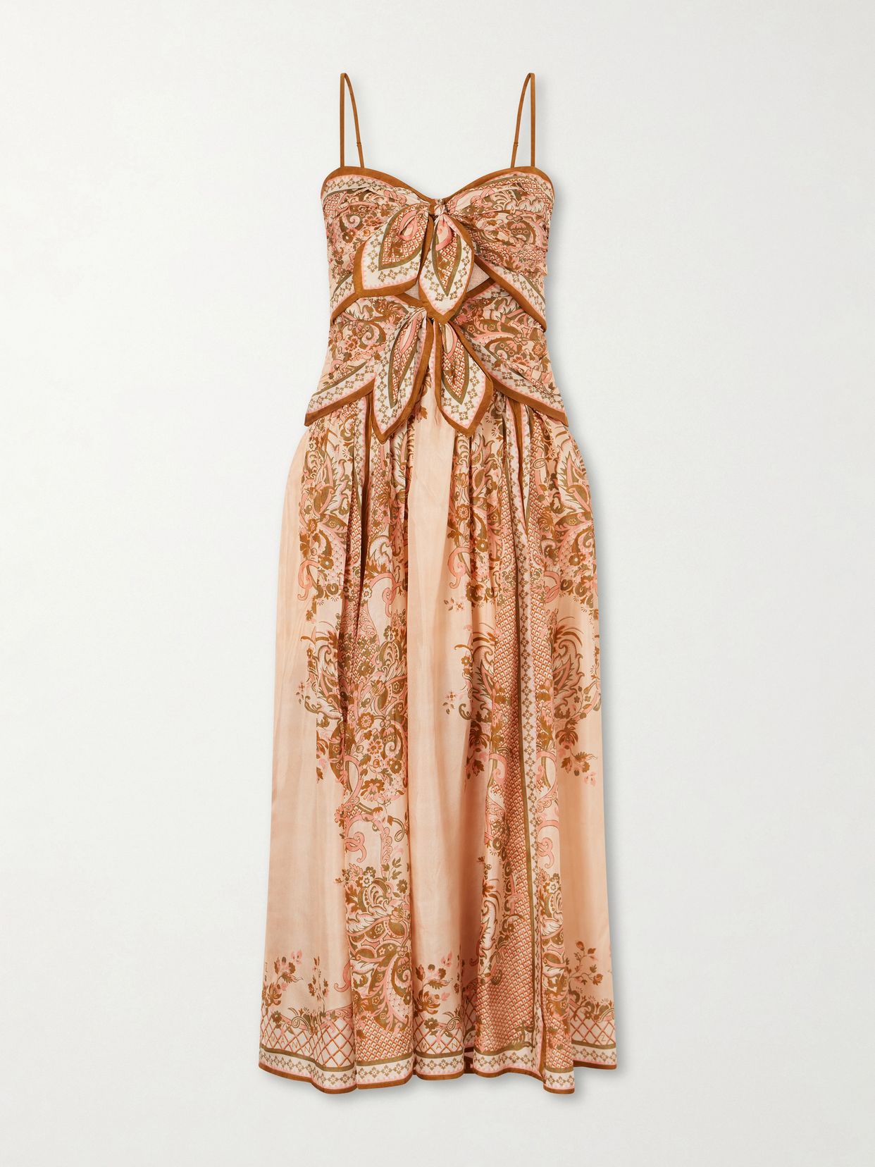 Aster cutout knotted printed silk midi dress