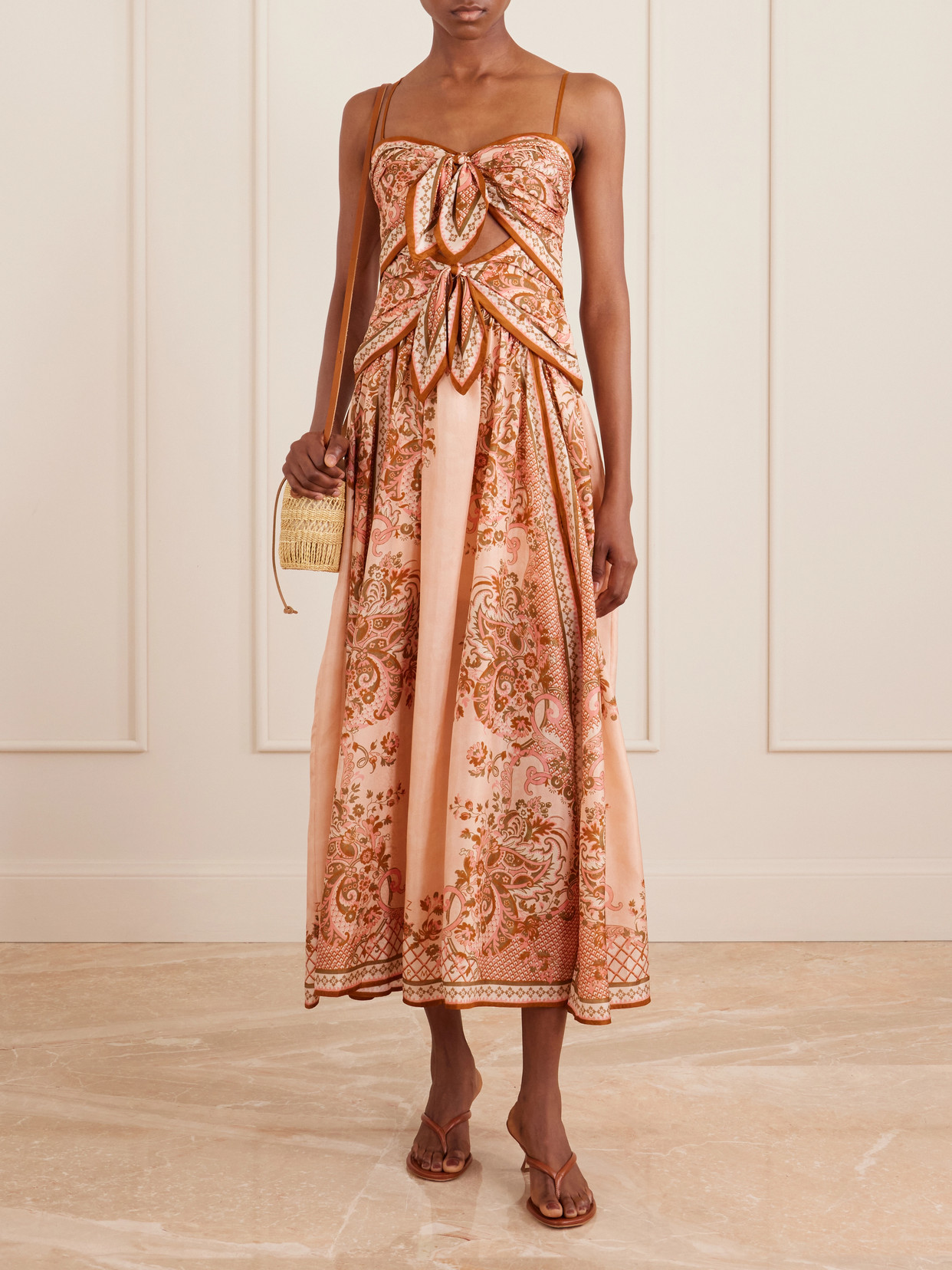 Zimmermann Womens Pink Paisley Floral Aster Scar Silk Midi Dress Xl In Brown