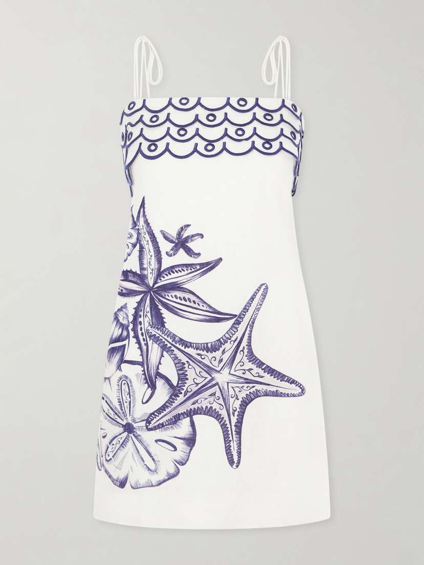 Farm Rio Coast Stars Printed Linen Midi Dress