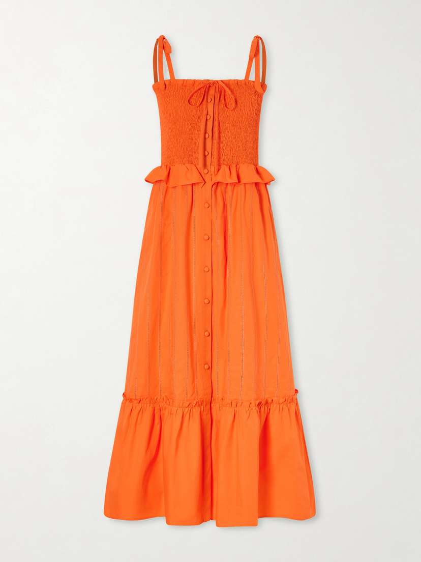Loretta Caponi Alberica Ruffled Tiered Shirred Cotton-poplin Midi Dress