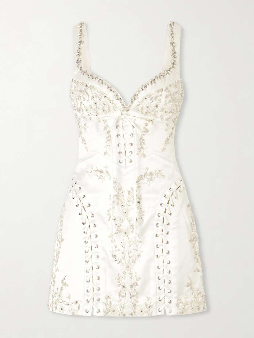 Clio Peppiatt Bridal Brigette Embellished Lace-up Satin Mini Dress | Thumbnail 7 Clio Peppiatt Bridal Brigette Embellished Lace-up Satin Mini Dress | Thumbnail 7