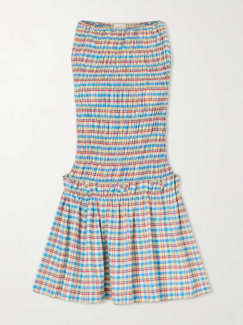 Faithfull Gala Shirred Checked Cotton-blend Mini Dress | Thumbnail 5 Faithfull Gala Shirred Checked Cotton-blend Mini Dress | Thumbnail 5