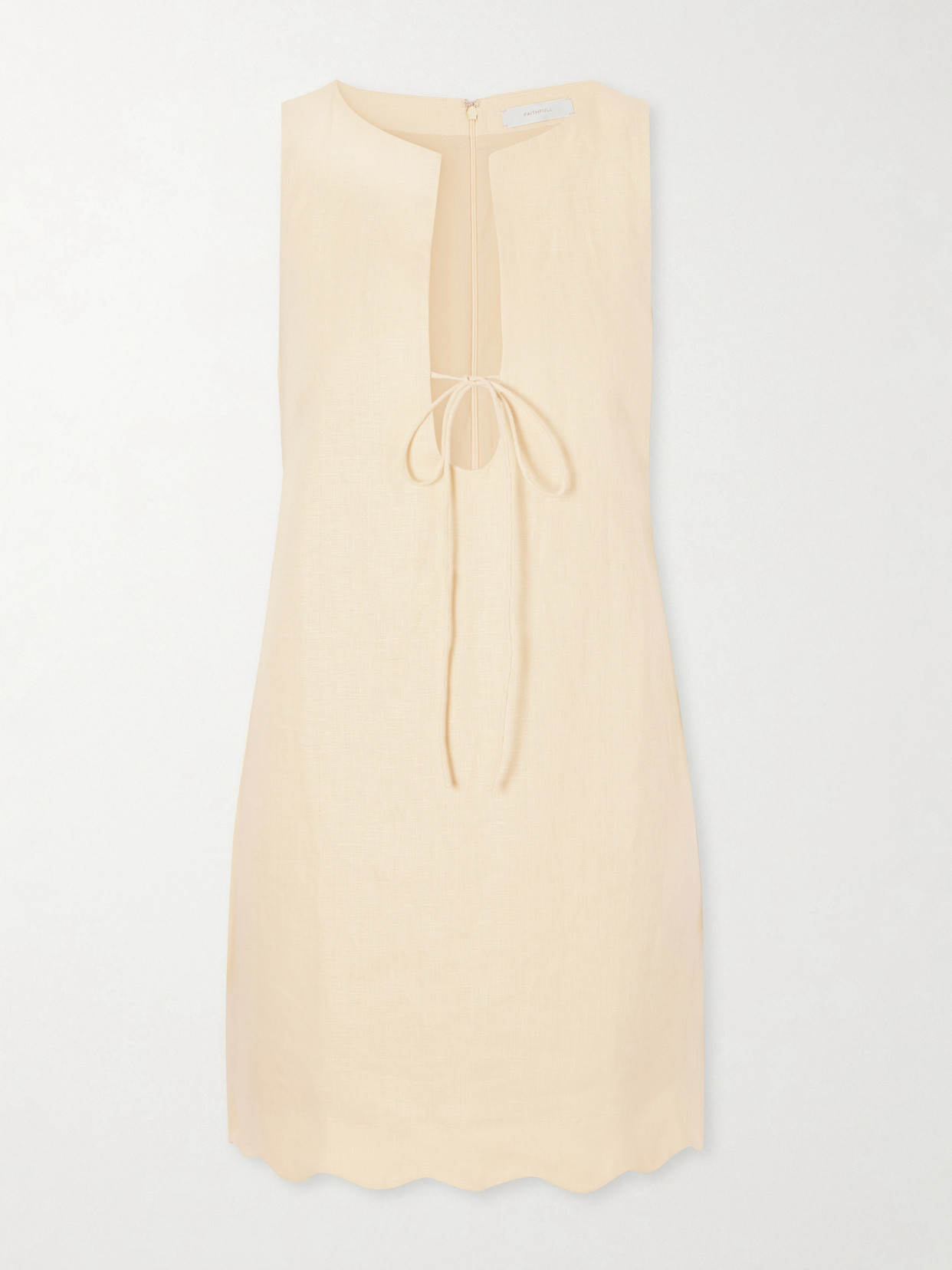 Faithfull Alondra Tie-detailed Scalloped Linen Mini Dress In Neutral