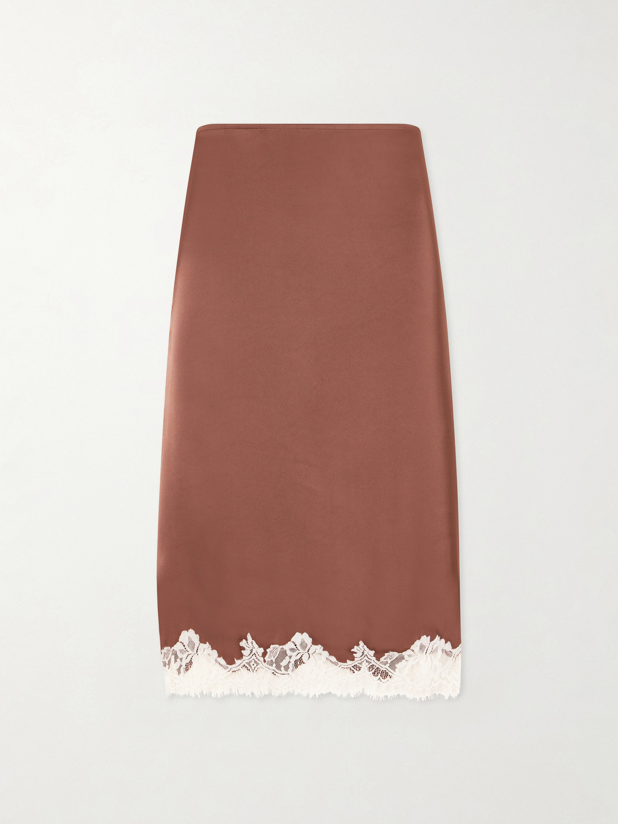 Faithfull Marisol Lace-trimmed Satin Midi Skirt In Brown