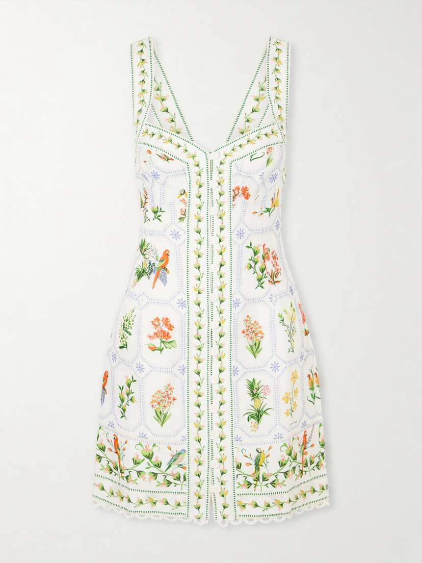 Farm Rio Tropical Porcelain Printed Linen Mini Dress