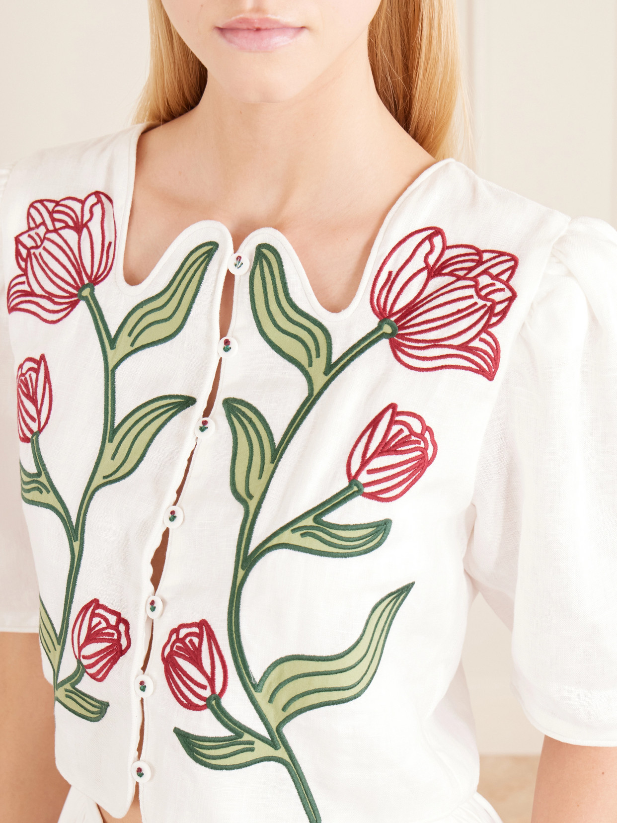 Floral-Embroidered Cropped Top
