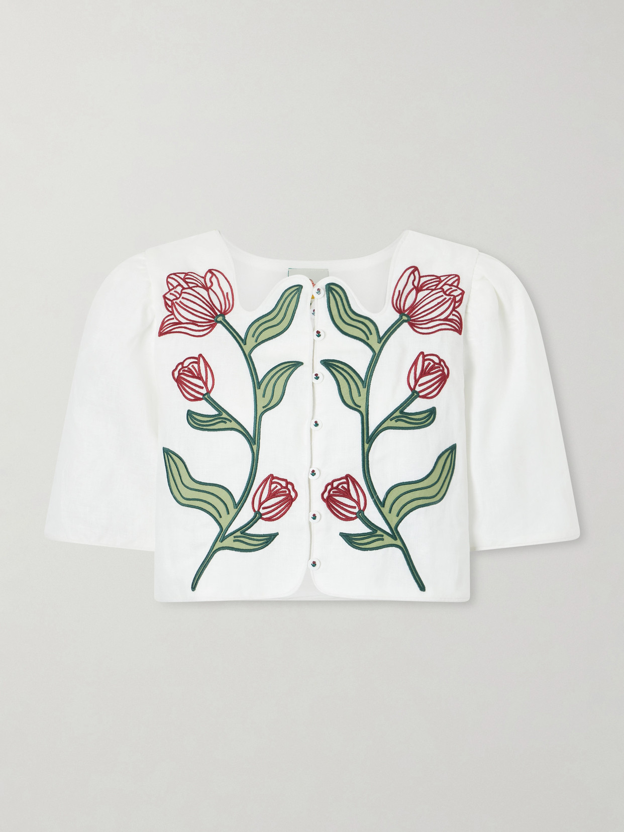 Floral-Embroidered Cropped Top